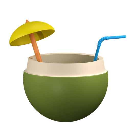 Coconut drink, coconut juice, coconut 3D illustration