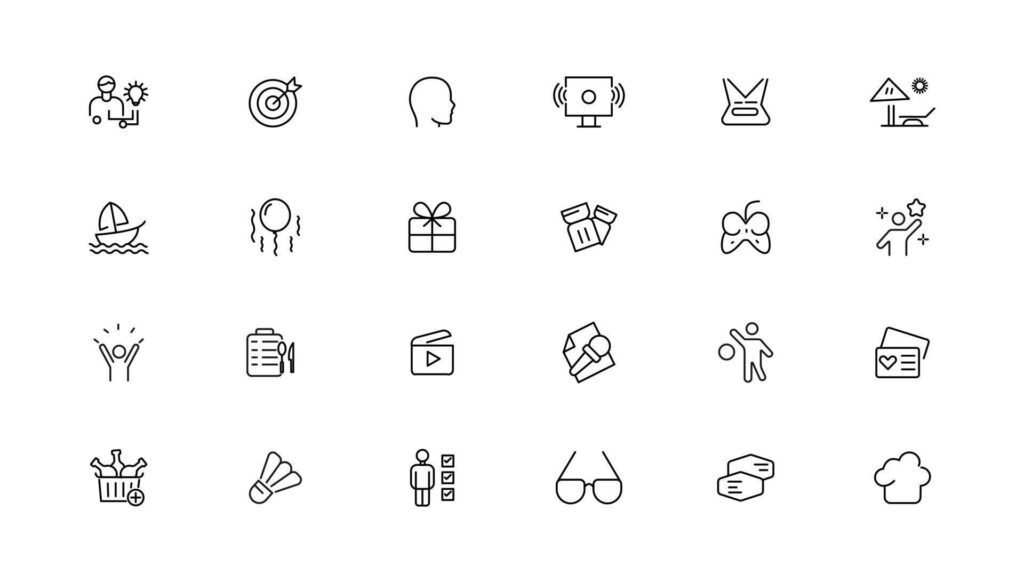 Hobby and recreation linear icons collection.Set of thin line web icon set, simple outline icons collection, Pixel Perfect icons, Stock Free