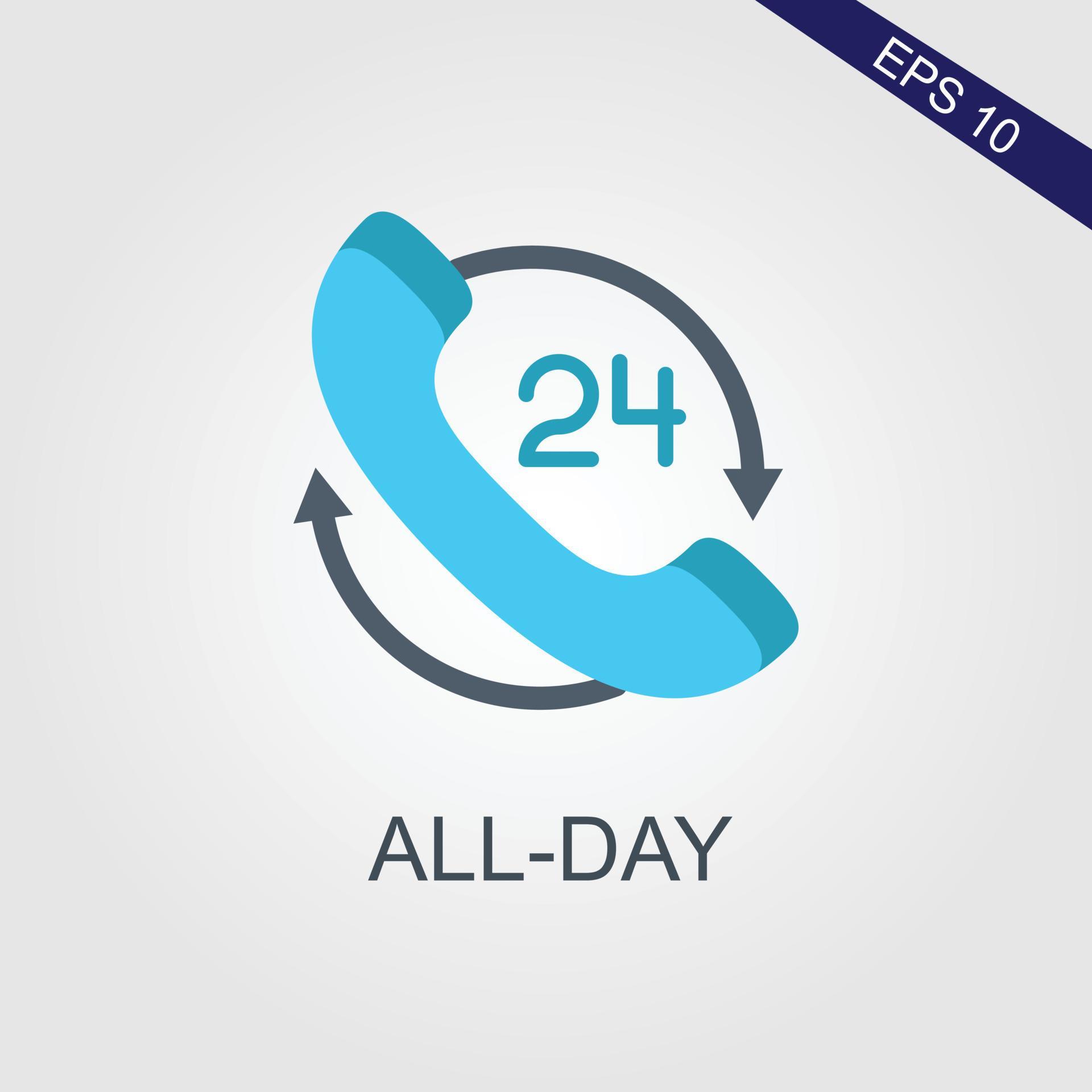 Twenty four hour with arrow loop icon, 24 hours cyclic sign, Opened order execution or delivery, All day business and service, Vector illustration Stock Free