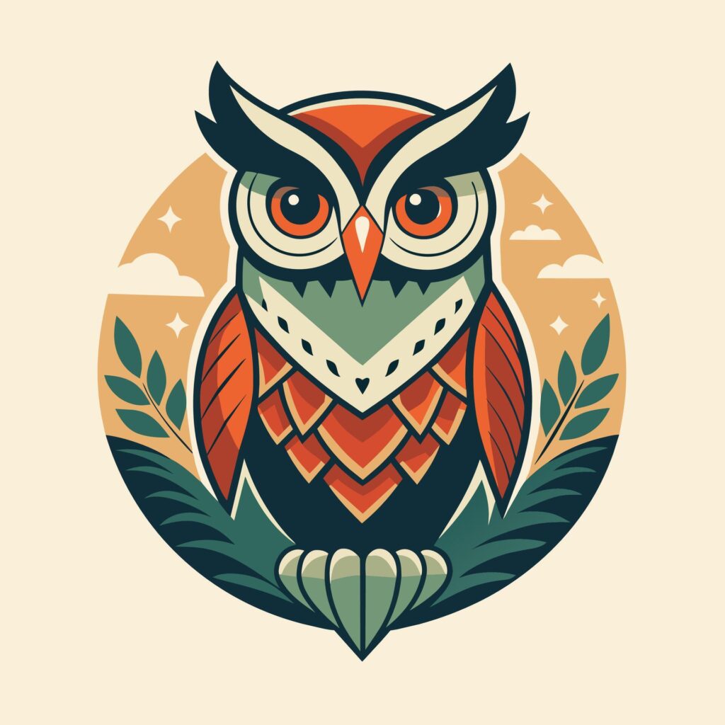 Owl logo design template. Vector illustration in flat cartoon style. Stock Free