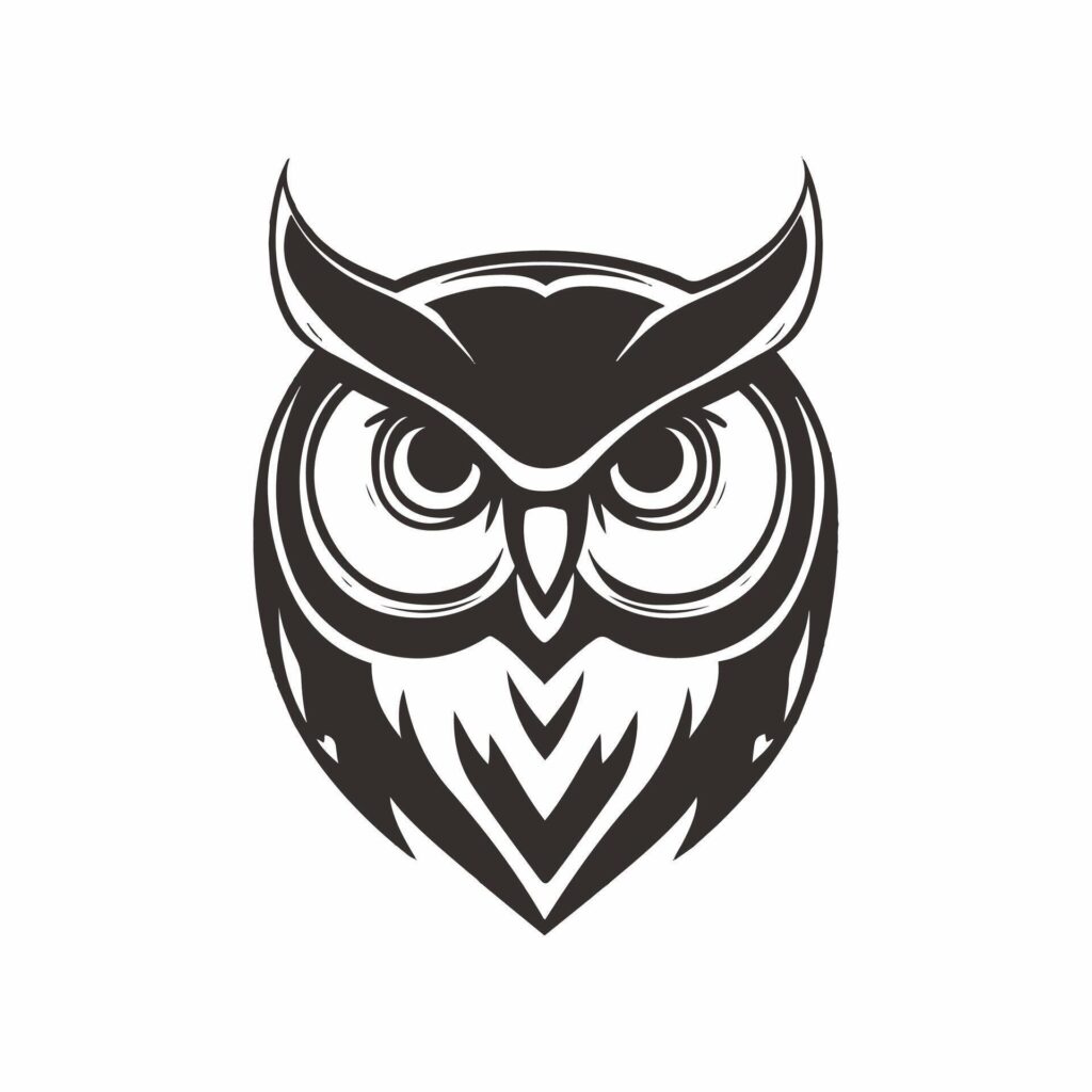 an owl head logo with a black and white background Stock Free