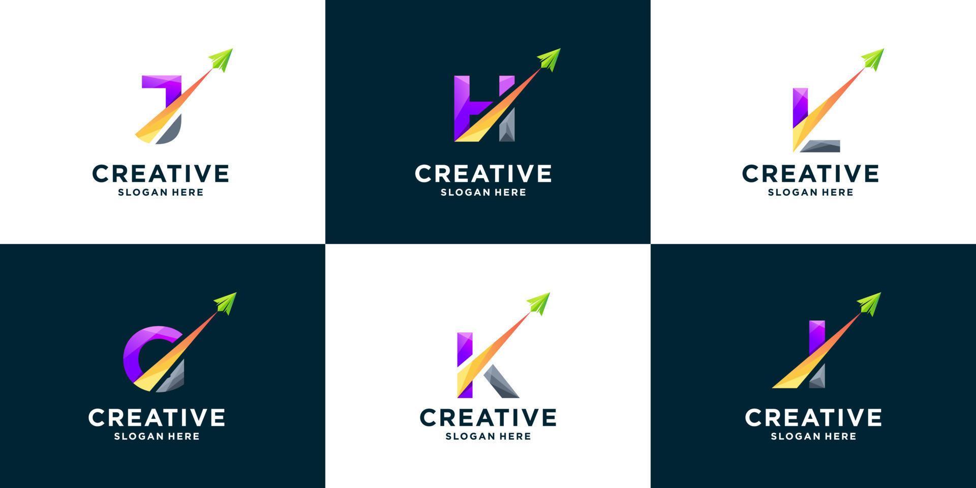 Set of gradient letter and arrow logo design template Stock Free and Free SVG