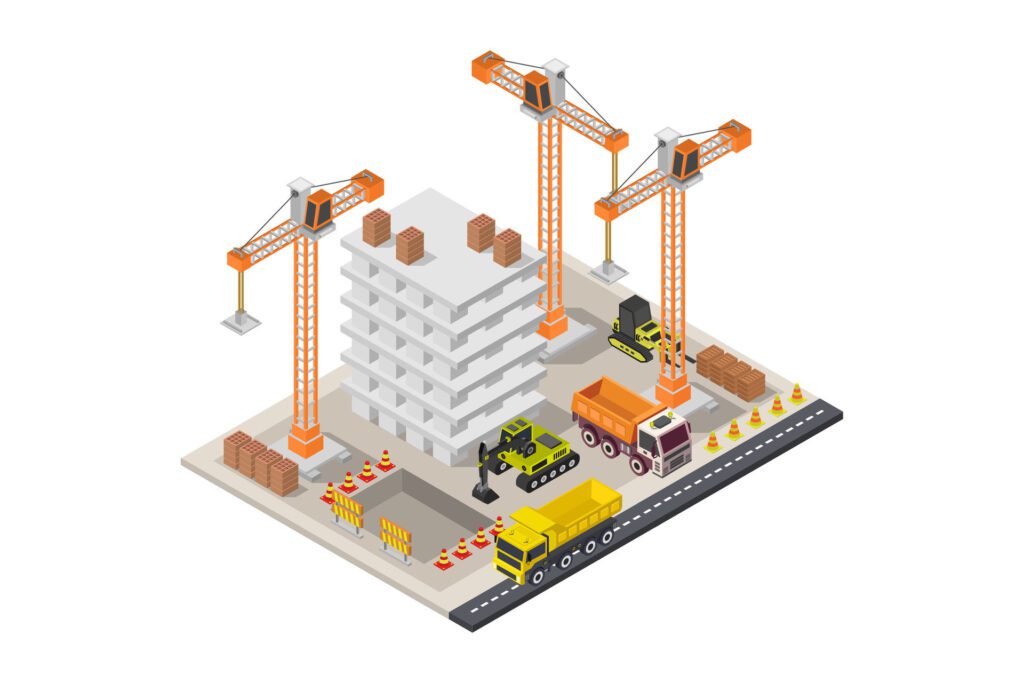 Building under construction isometric on white background Free Vector