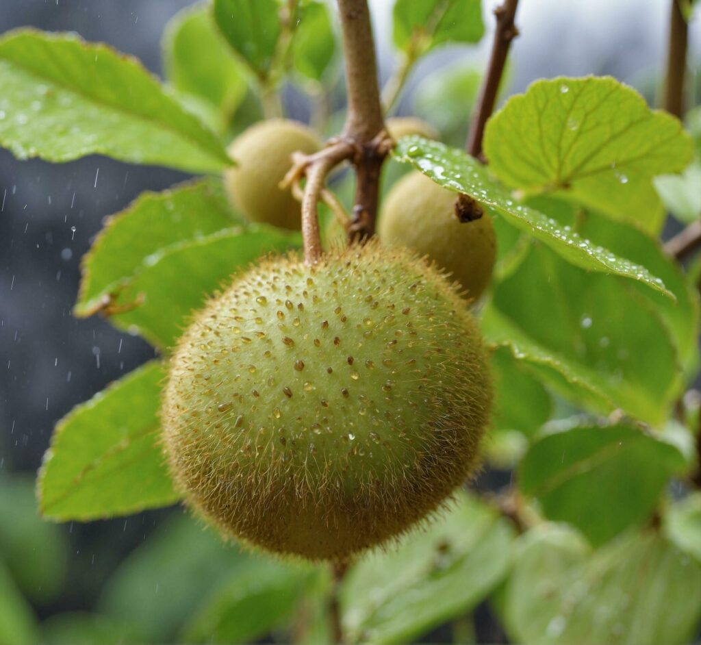 Kiwi fruit on the tree in the rain, Thailand. Free Photo