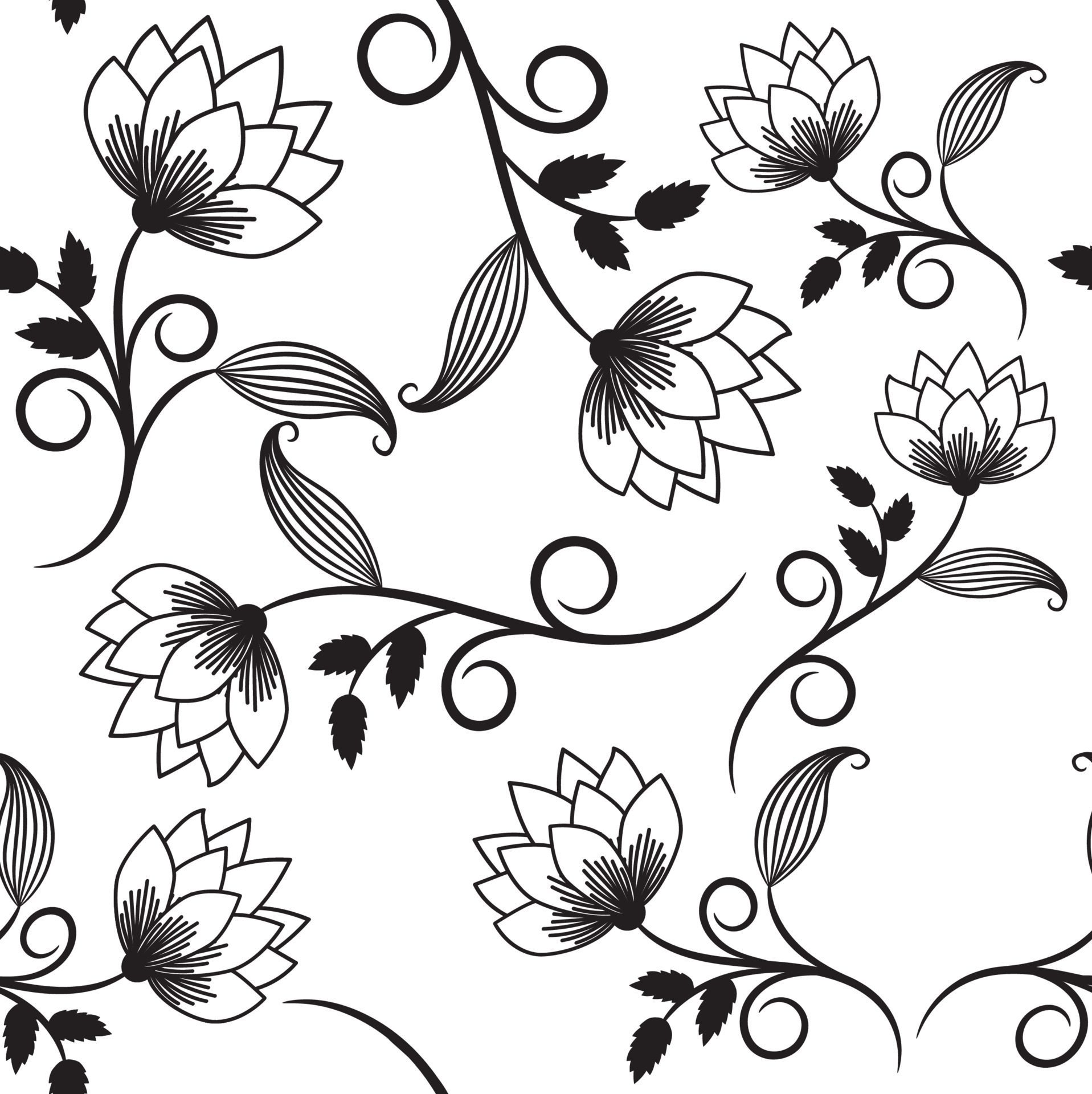 Pattern Floral black and white Free Vector