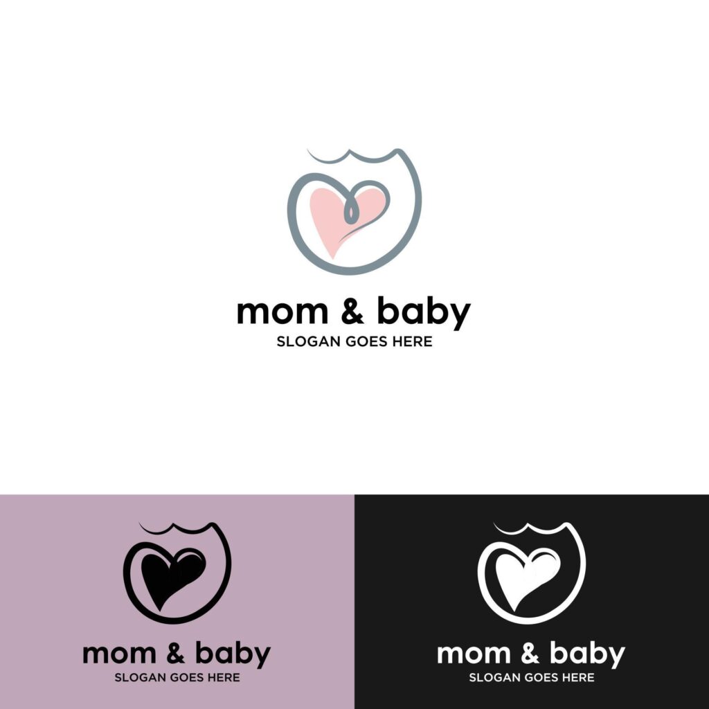 mother and baby stylized vector symbol, mom hugs her child logo template Stock Free