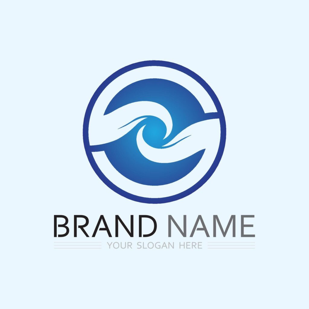 wave and water Isolated round shape logo Blue color Sea, ocean, river surface Stock Free