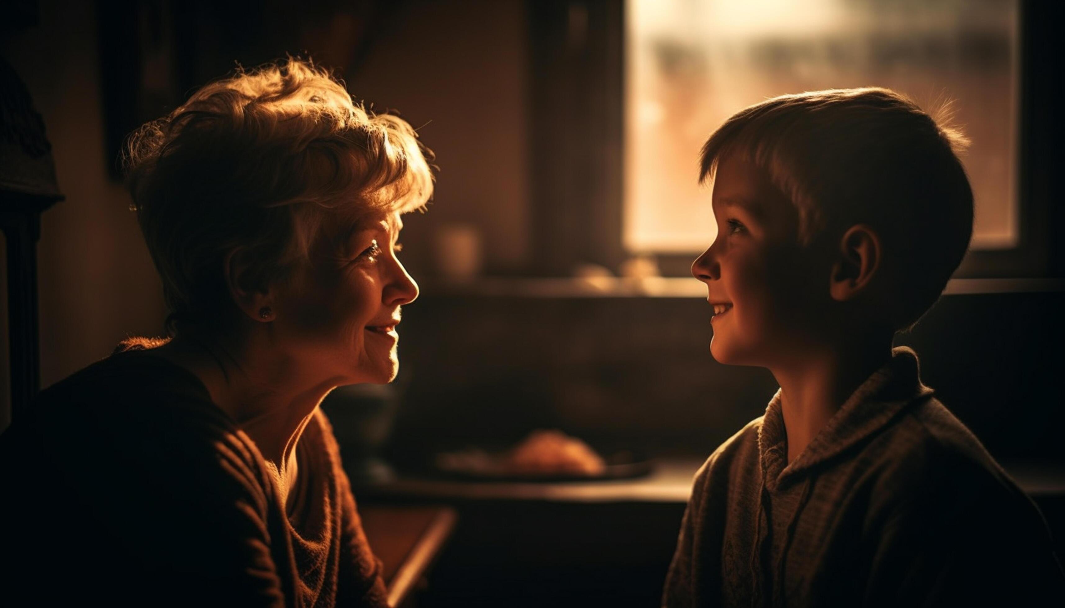 AI generated Two boys sitting at a table, enjoying a cheerful family night generated by AI Stock Free