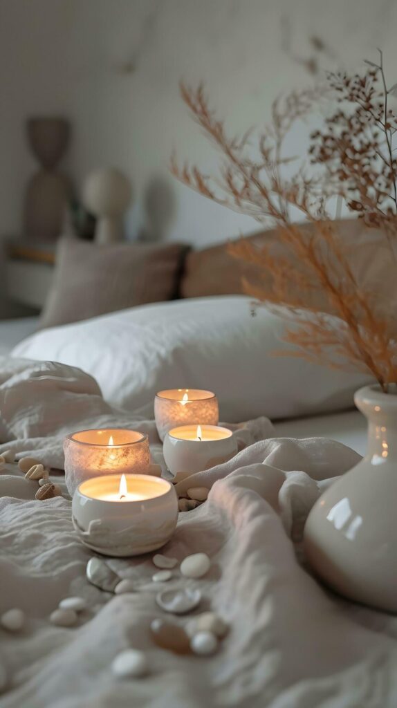 Cozy Candlelit Corner with Delicate Dried Flowers Free Photo