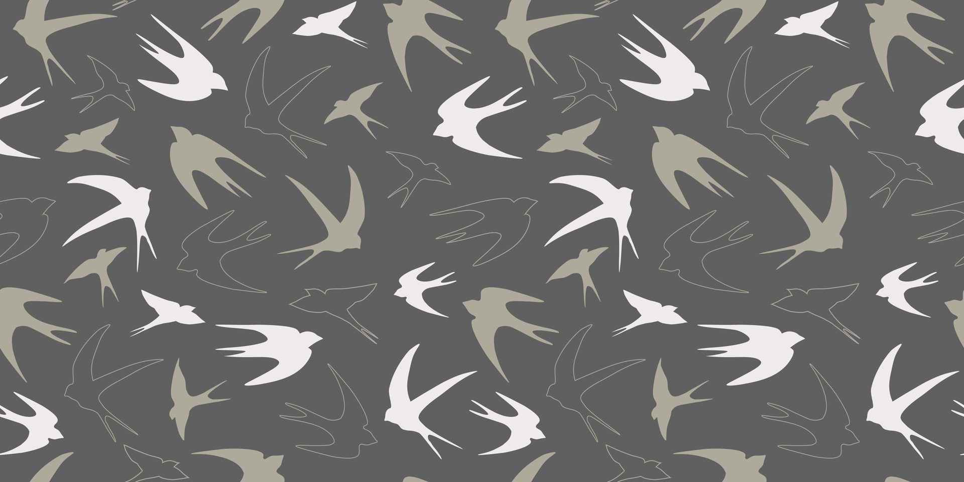 Seamless pattern with silhouettes of birds. Abstract line art swallows in flight. Vector graphics. Free Vector