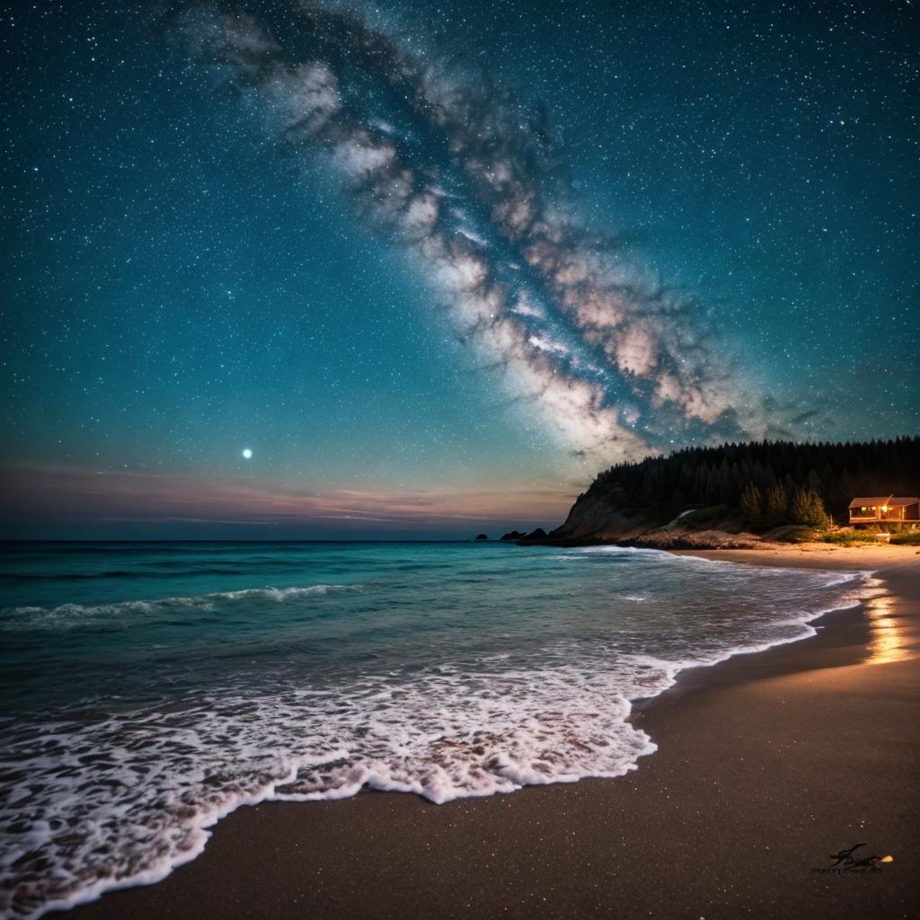 夏の夜空 海の浜辺 Nature photography,HD by @ai_generated