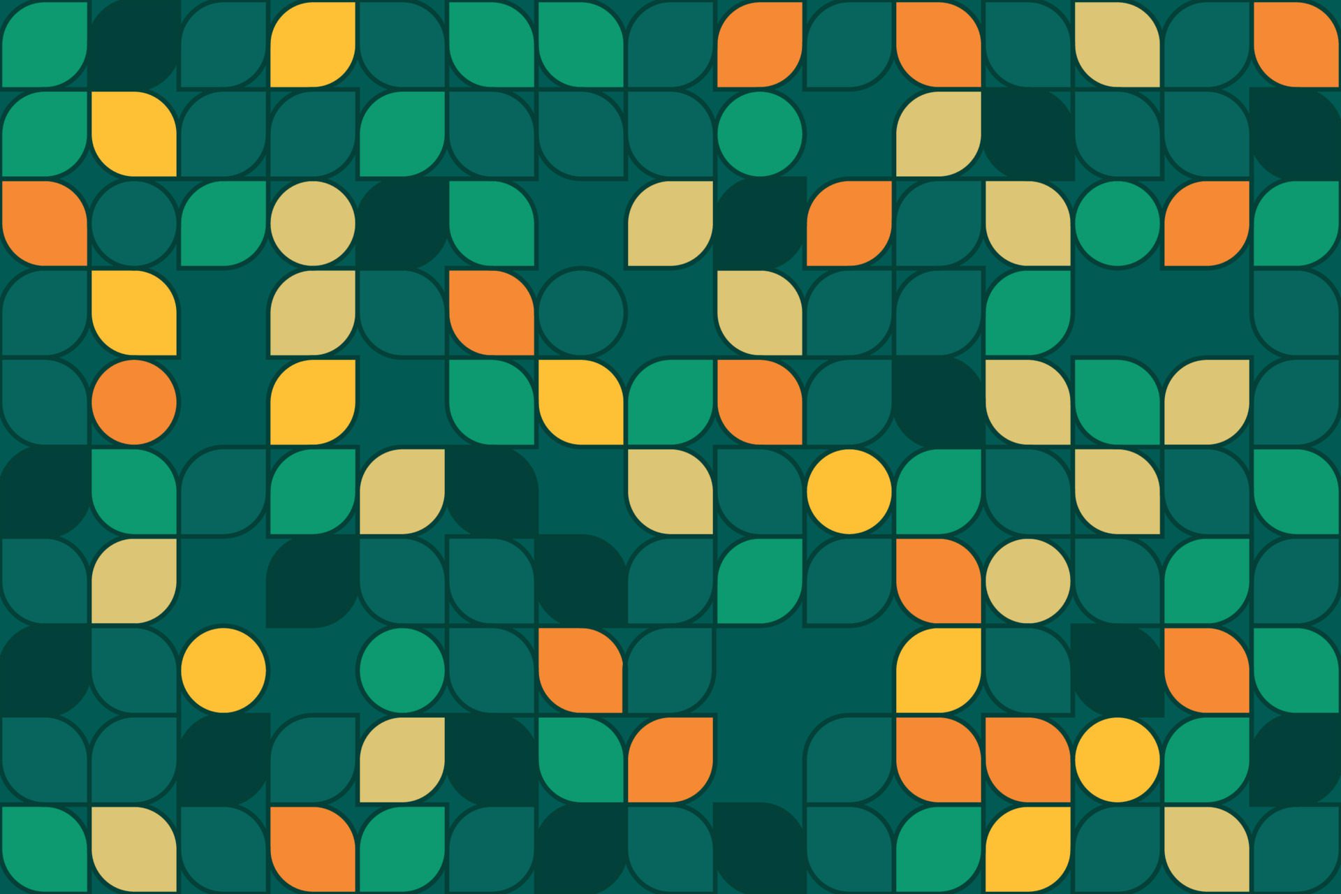 Green and orange contour leaves composition. Geometric decorative seamless patterns Free Vector