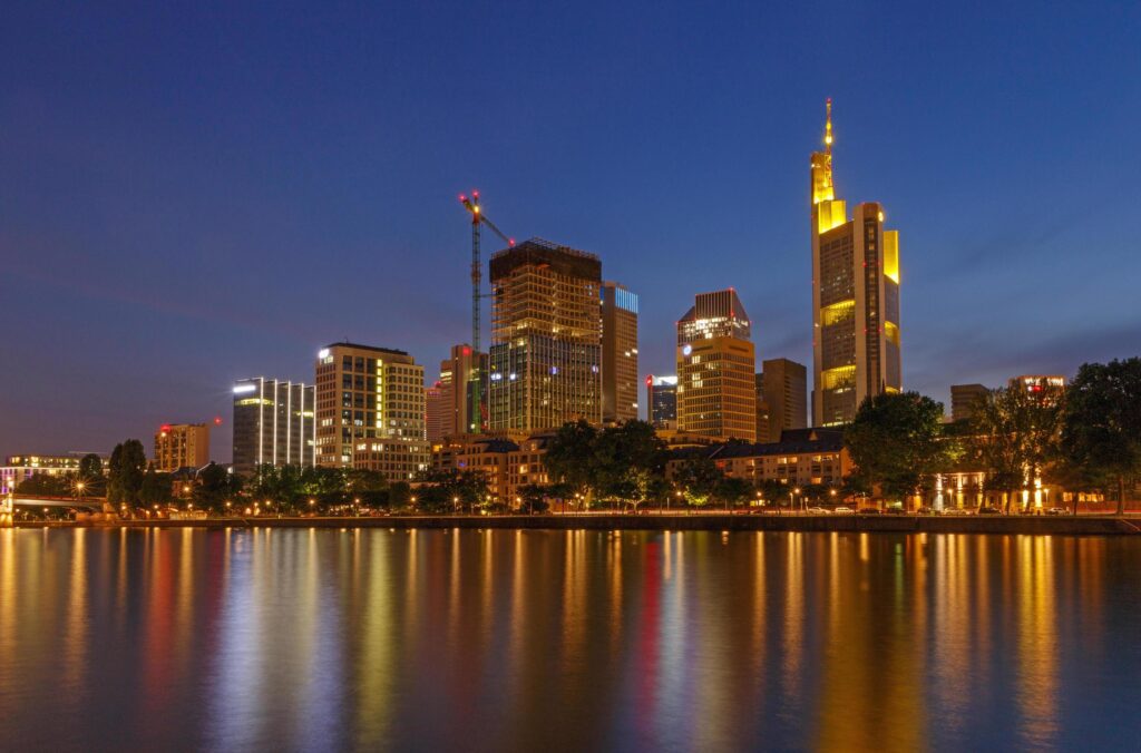 view on center of Frankfurt am Main at night Stock Free