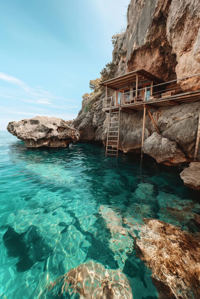 Amazing Natural Accommodation in a Rock Directly Above the Sea Stock Free