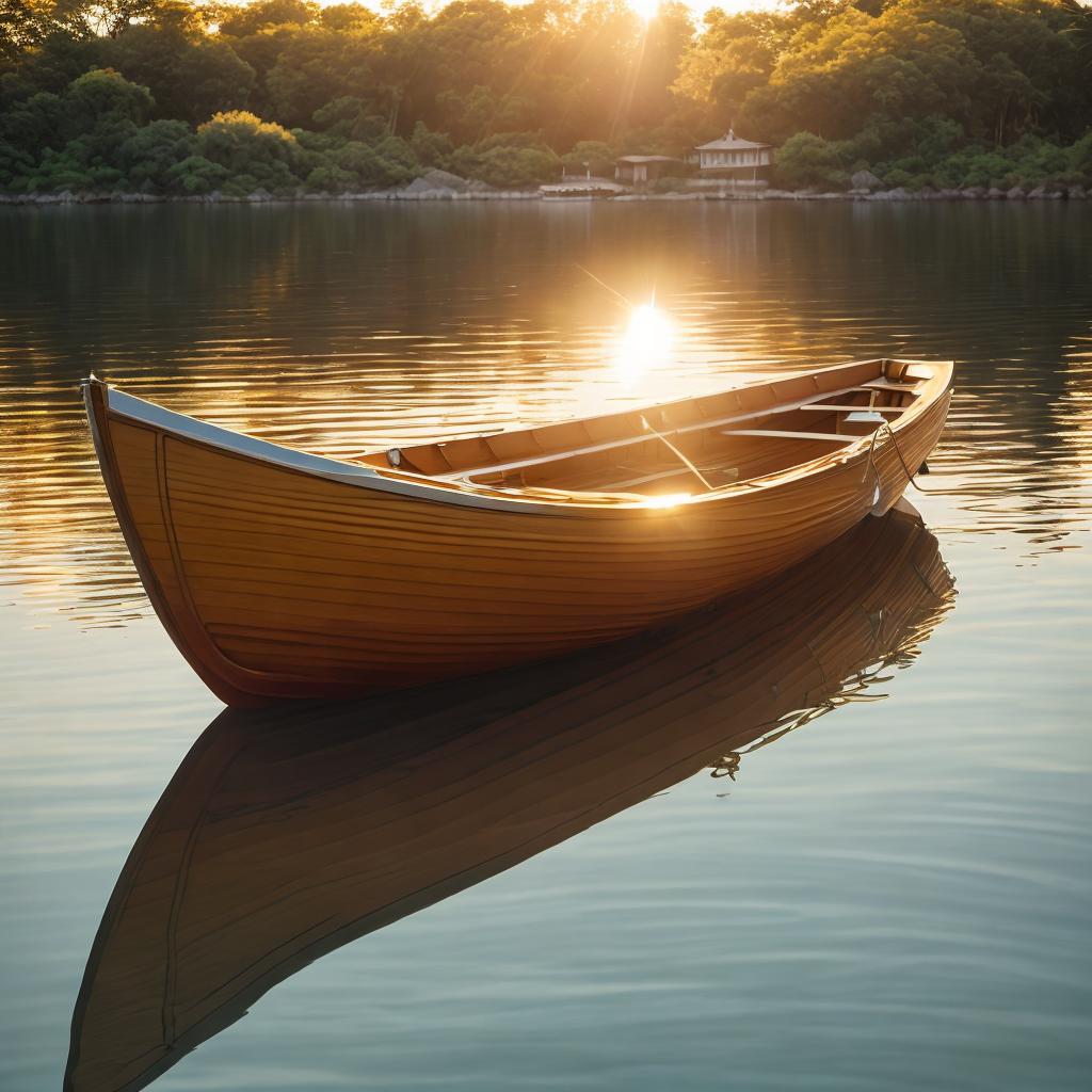 “Boat on tranquil waters, by @ai_generated