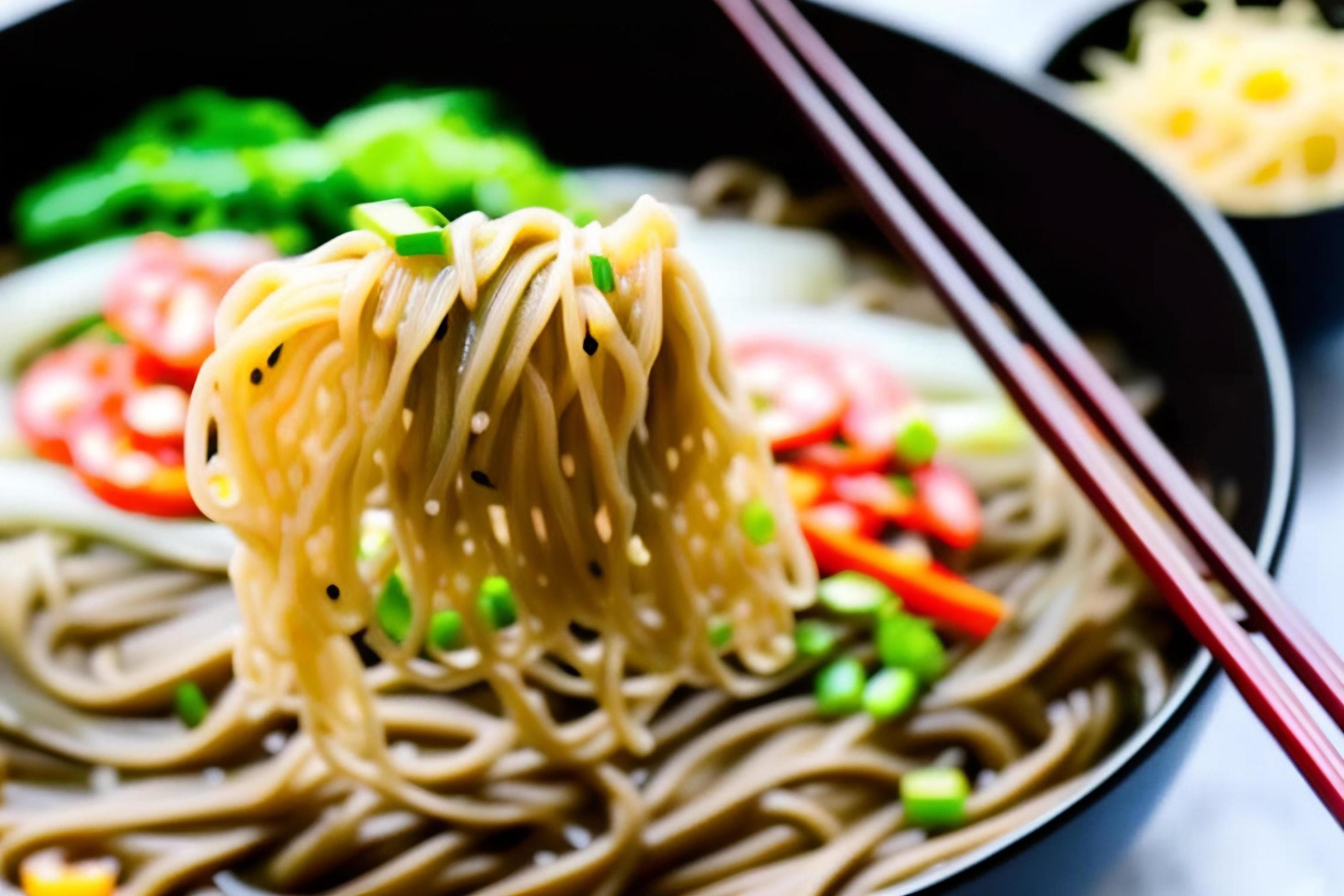 Delicious noodles. Fast food meal with appetizing pasta and chopsticks. Stock Free