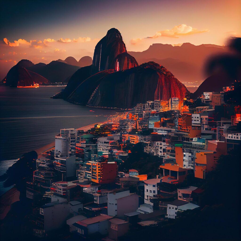 Cityscape illuminated at sunset in sugarloaf mountain , Stock Free