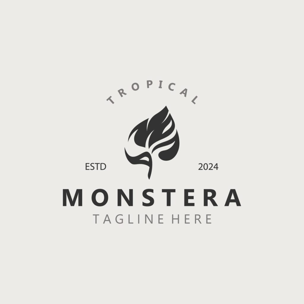 Monstera deliciosa leaf nature logo design, flat plant icon design illustration template Stock Free