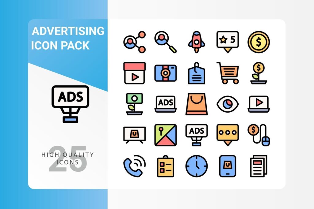 Advertising icon pack for your web site design, logo, app, UI Stock Free