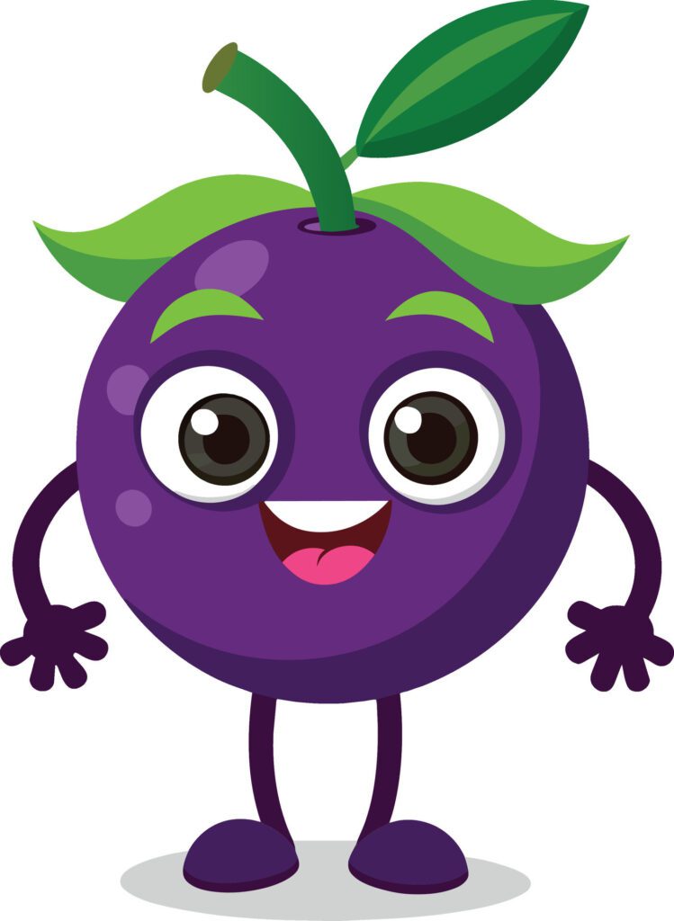 Purple plum fruit cartoon character isolated on white background illustration. Free Vector