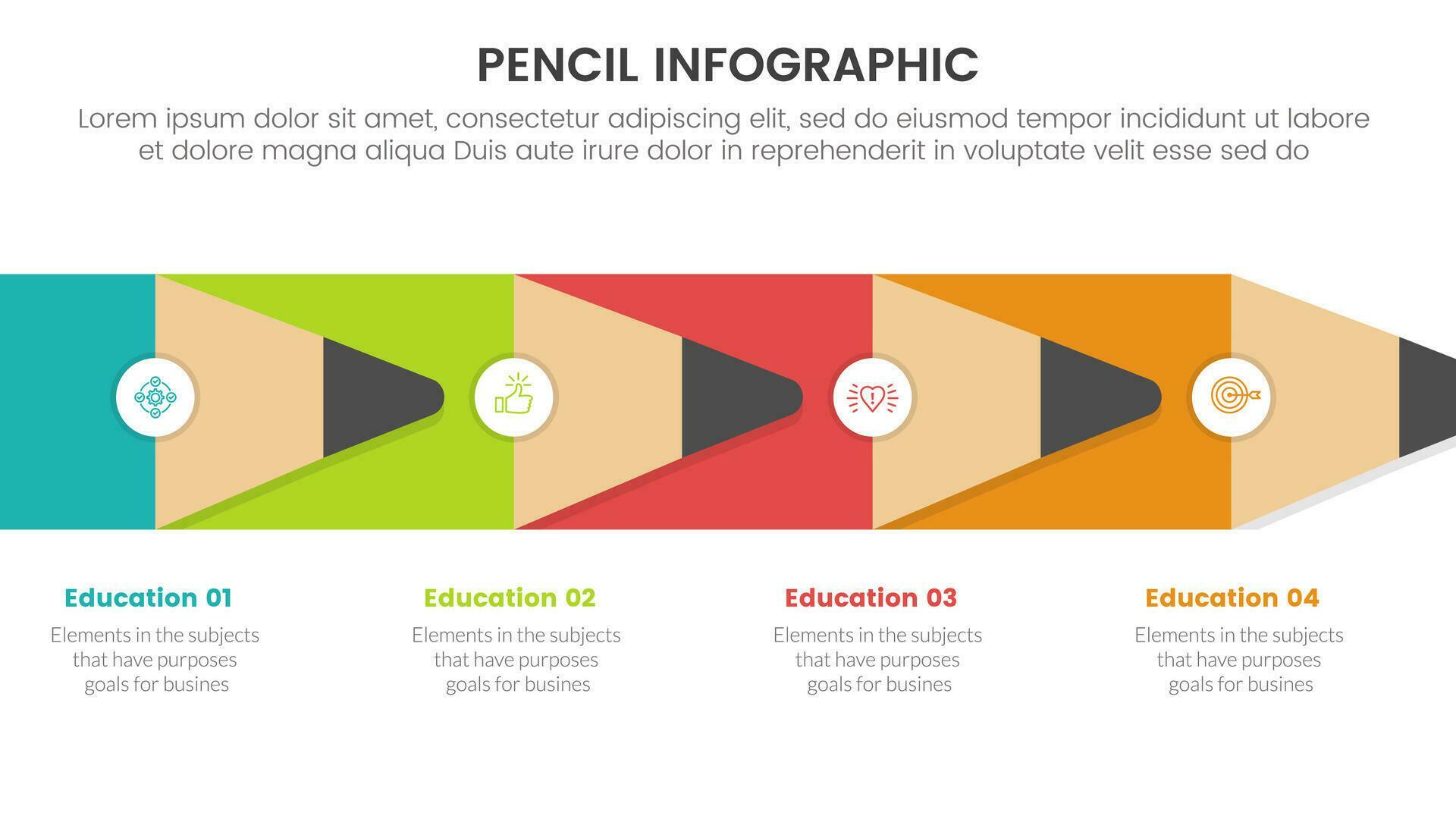 pencil education infographic 4 point stage template with pencil like arrow right direction for slide presentation Stock Free