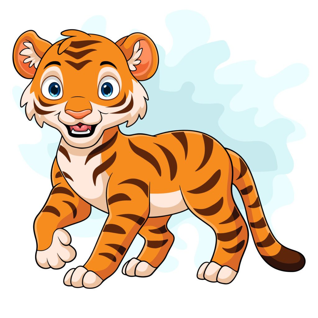 Cartoon cute baby tiger on white background Free Vector