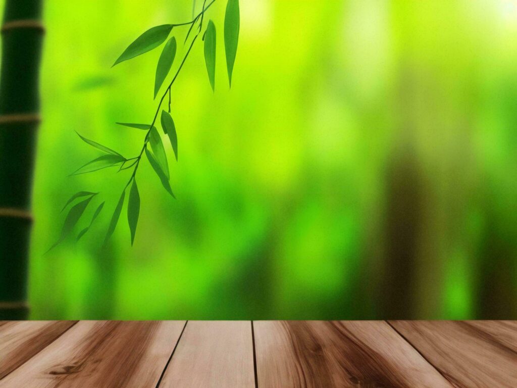 Wooden table on bamboo plant background ai generated Stock Free