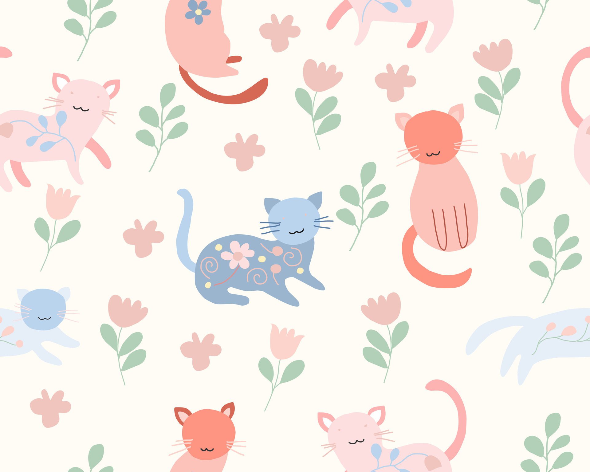 Cute Colorful Cat Seamless Pattern Free Vector