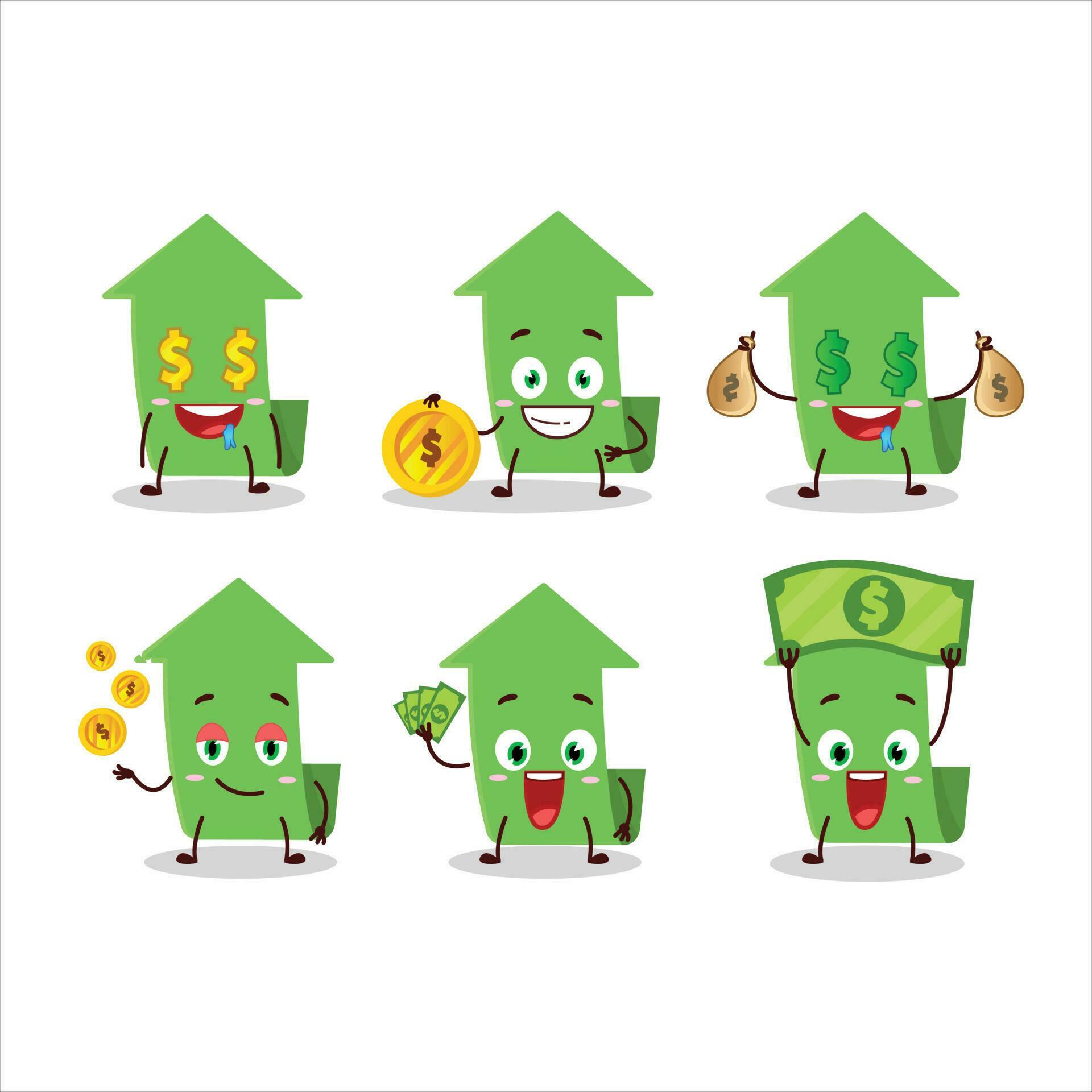 Arrow up cartoon character with cute emoticon bring money Stock Free