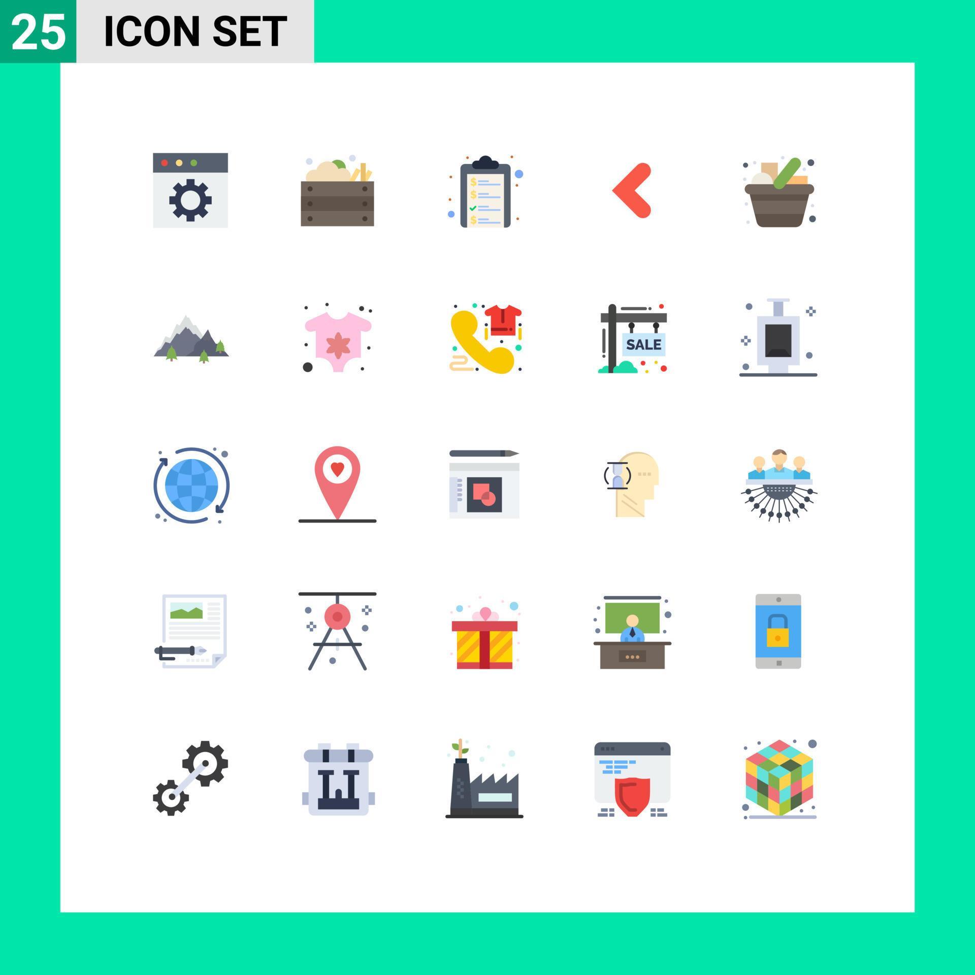 Group of 25 Modern Flat Colors Set for grocery left check list backword arrow Editable Vector Design Elements Stock Free