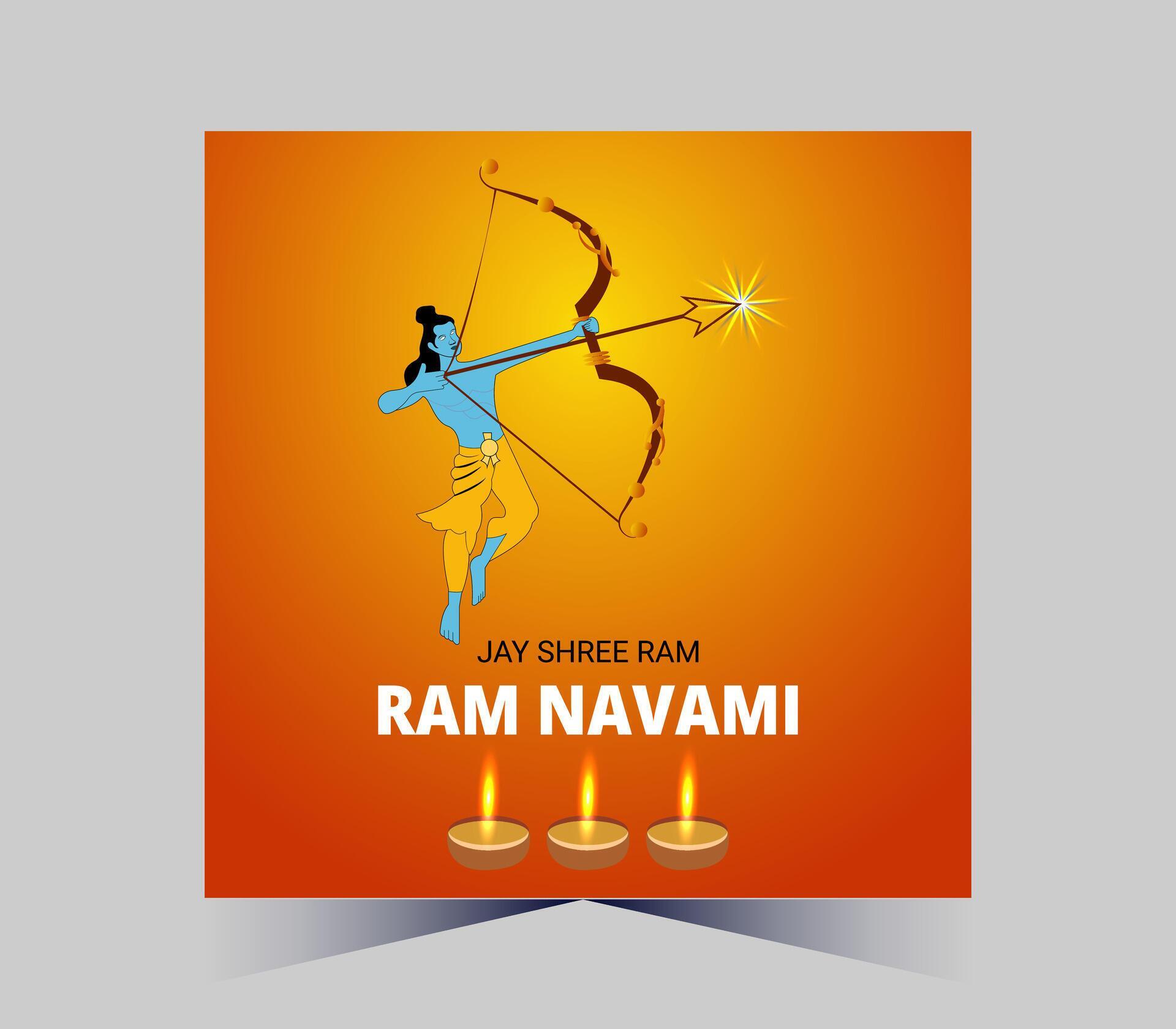 happy ram navami with arrow and diyas Stock Free