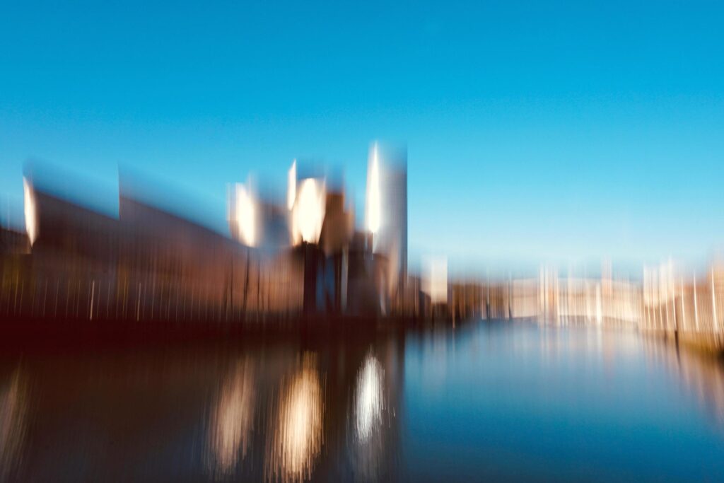 defocused building architecture in Bilbao city spain Stock Free