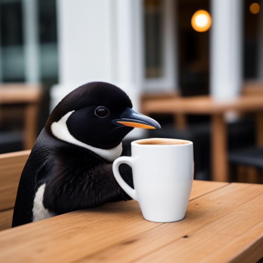 Pinguin drinking coffee with by @ai_generated