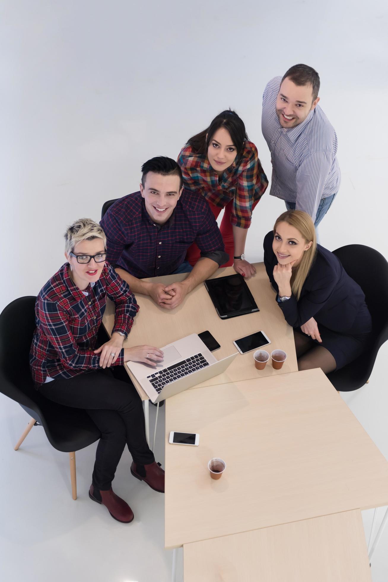 aerial view of business people group on meeting Stock Free