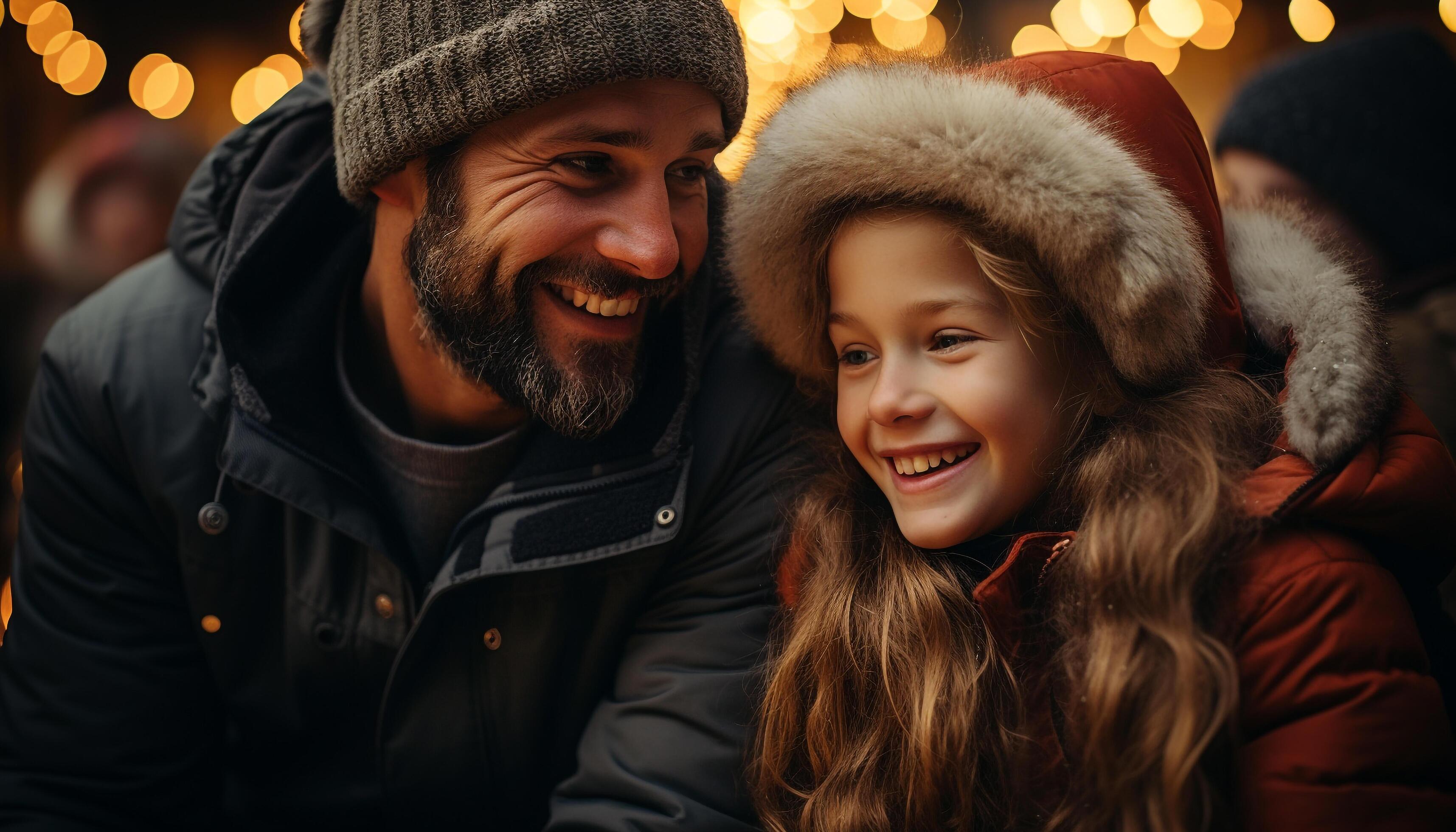 AI generated Smiling family embraces winter joy, creating playful outdoor togetherness generated by AI Stock Free