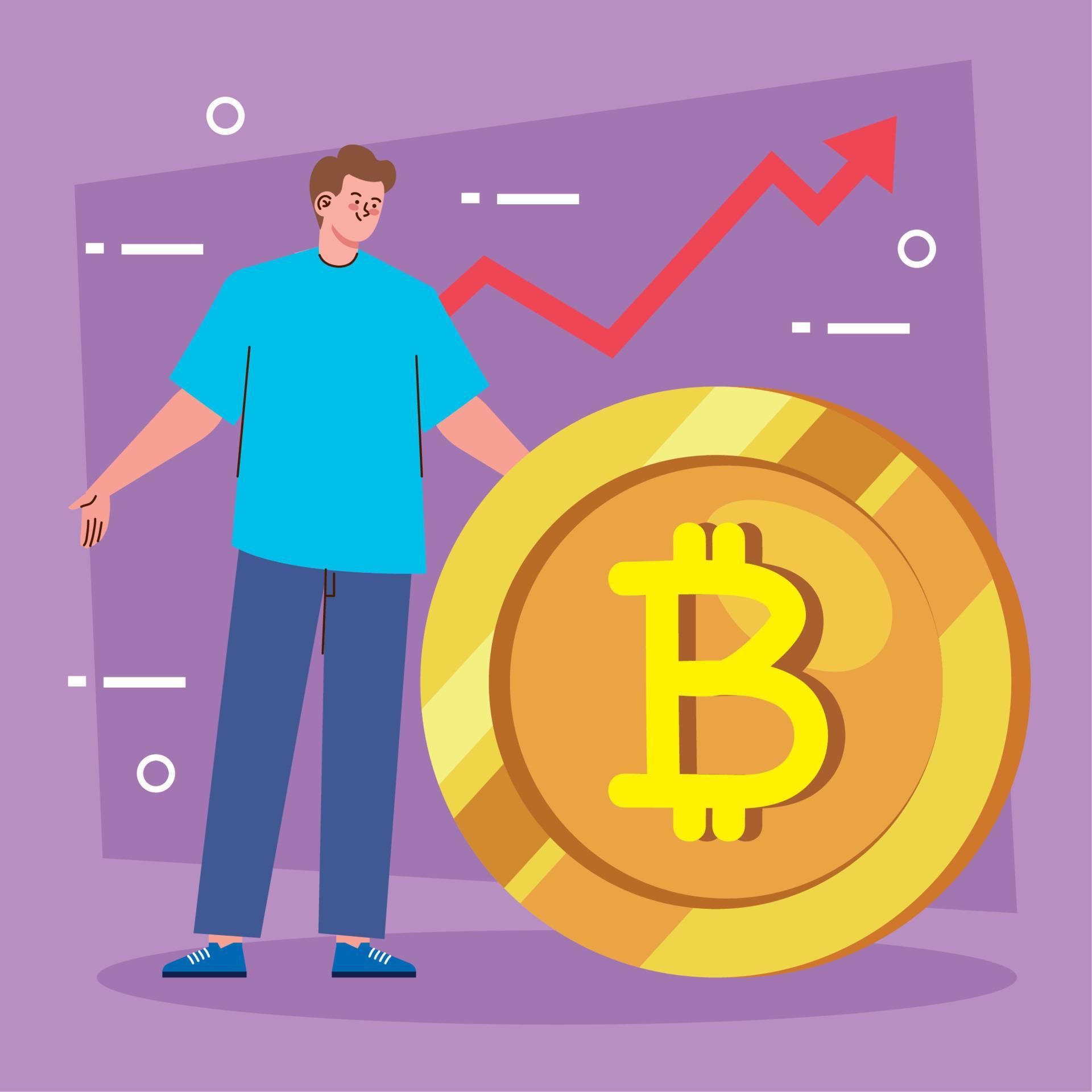 man and arrow with bitcoin Stock Free