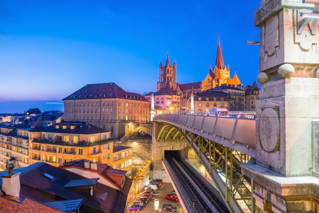 Downtown Lausanne city skyline in Switzerland Stock Free