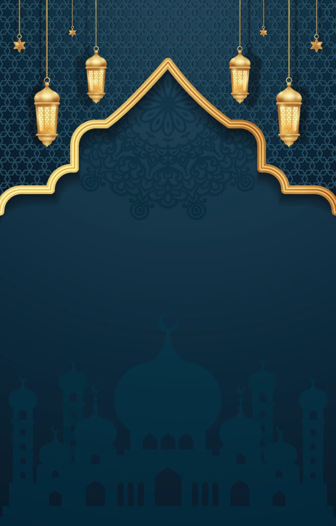 Ramadan Kareem background with arabic lanterns and mosque Free Vector