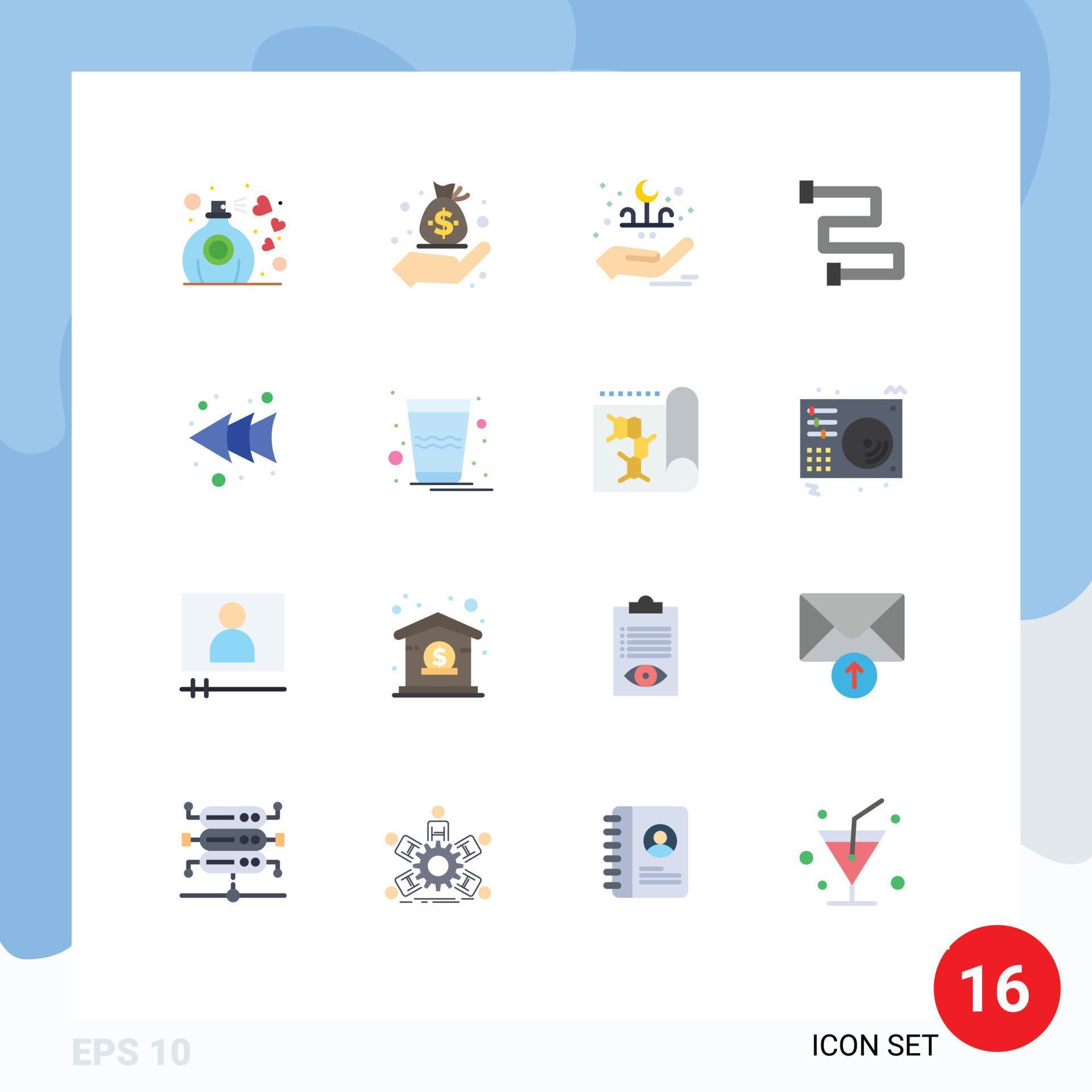 Universal Icon Symbols Group of 16 Modern Flat Colors of rewind arrow eid rail bathroom Editable Pack of Creative Vector Design Elements Stock Free