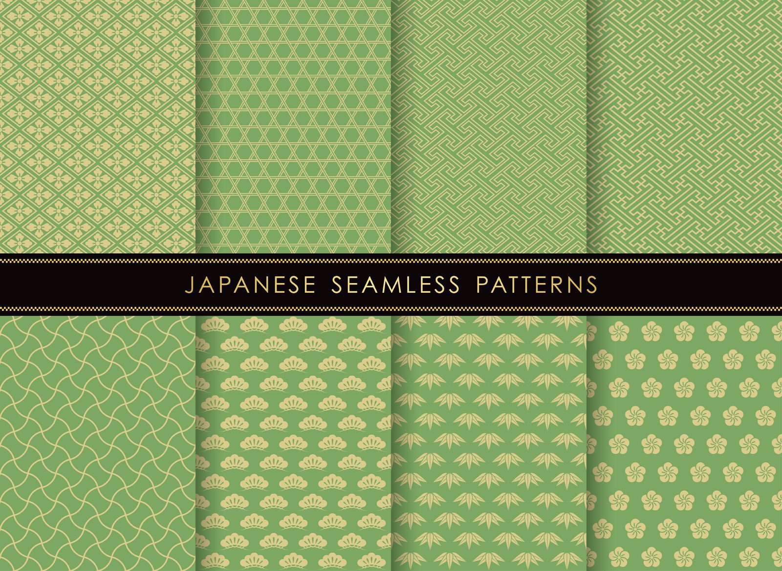 Set of Japanese traditional, seamless patterns. Free Vector