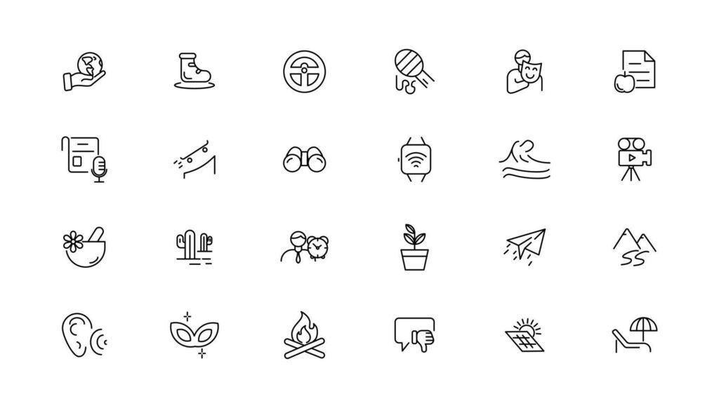 
									Hobby and recreation linear icons collection.Set of thin line web icon set, simple outline icons collection, Pixel Perfect icons, Stock Free