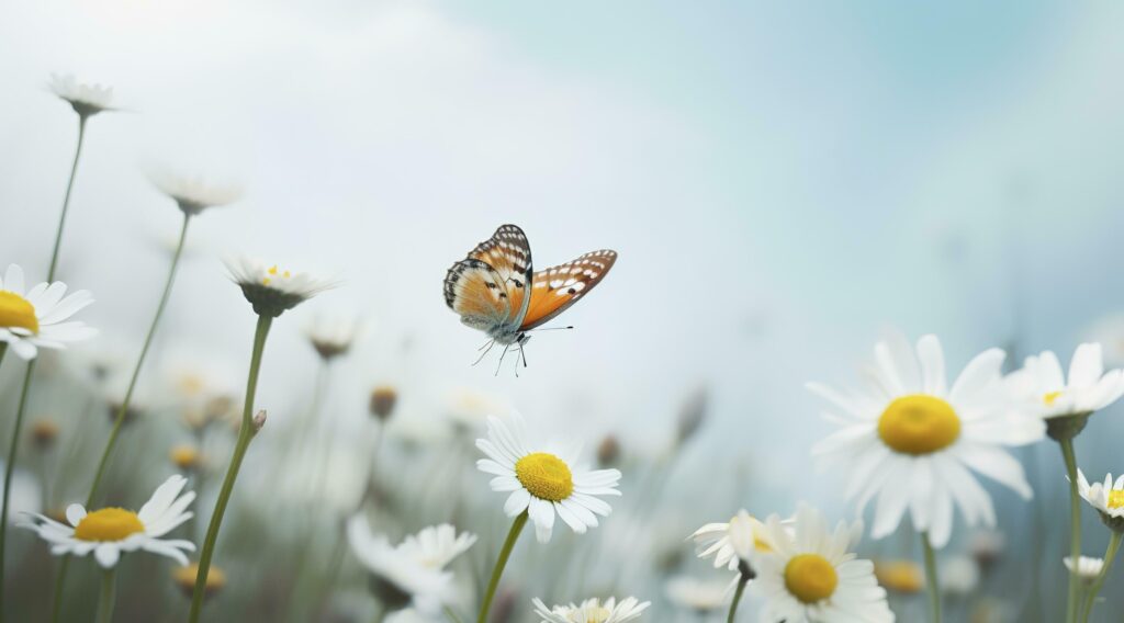 abstract nature spring Background. spring flower and butterfly, generate ai Stock Free