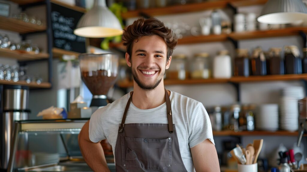 Friendly Young Business Owner Smiling in His Cafe Workplace Stock Free