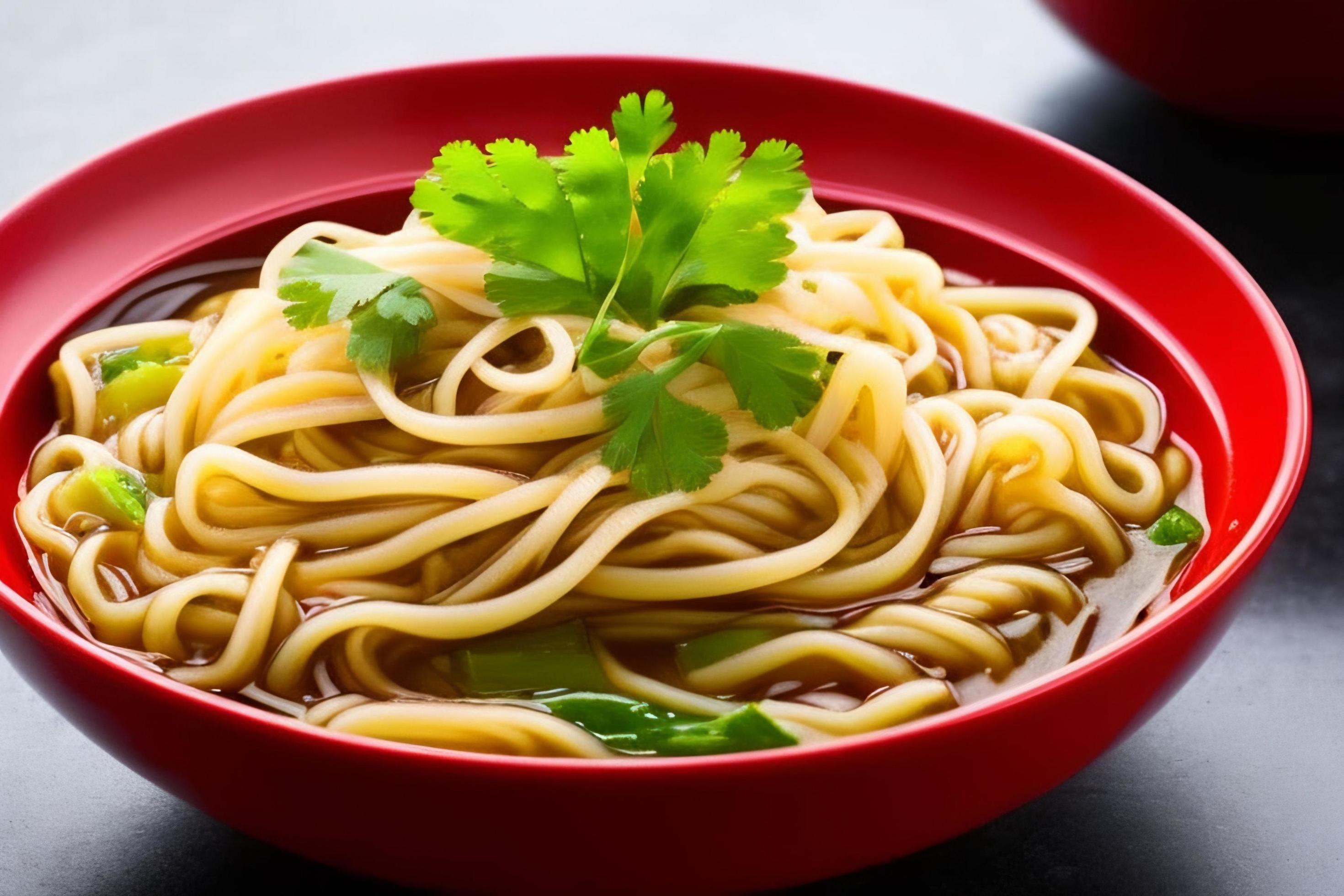 Delicious noodles. Fast food meal with appetizing pasta and chopsticks. Stock Free