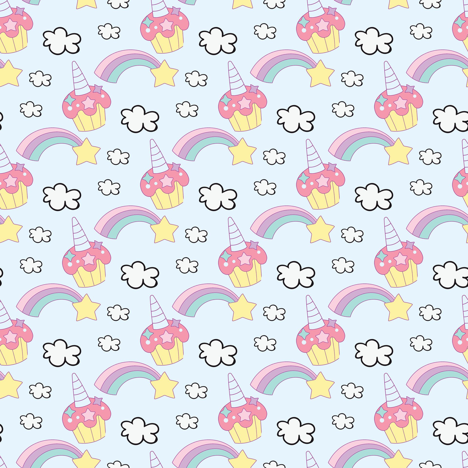 Fluffy Unicorn Seamless Pattern Design Free Vector