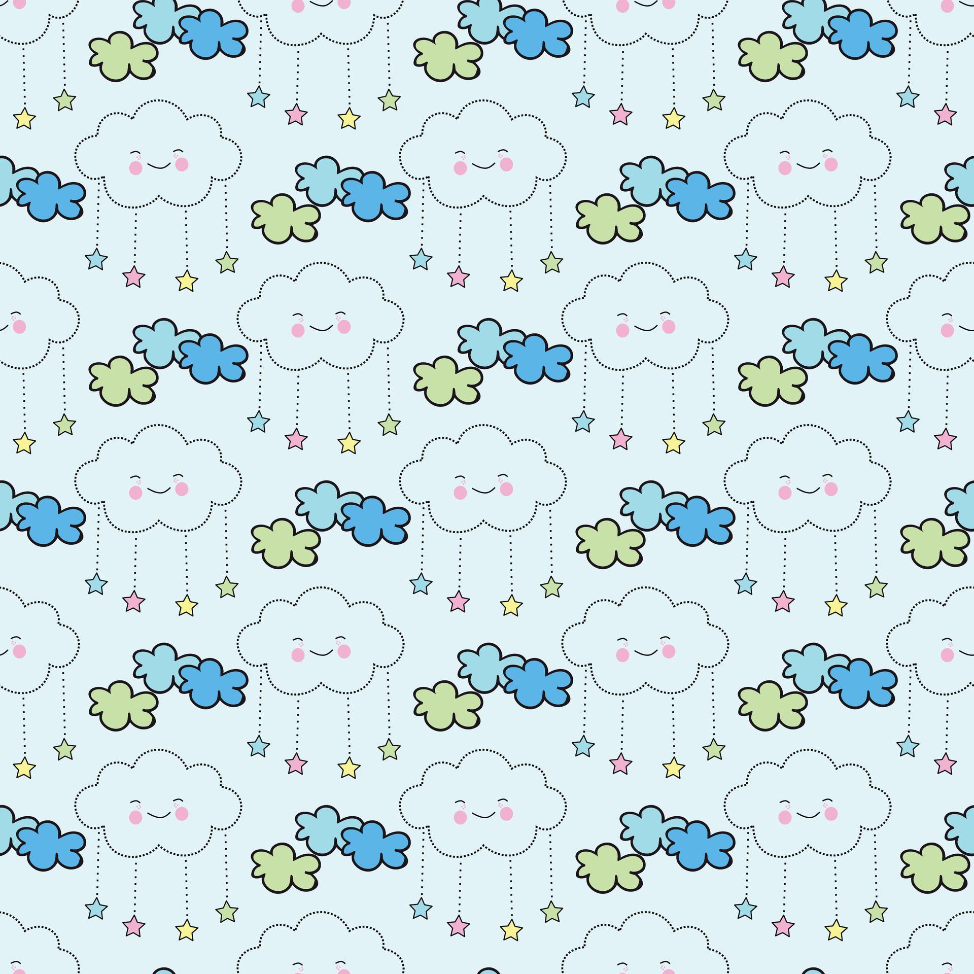 Dreaming Clouds Seamless Pattern Design Free Vector