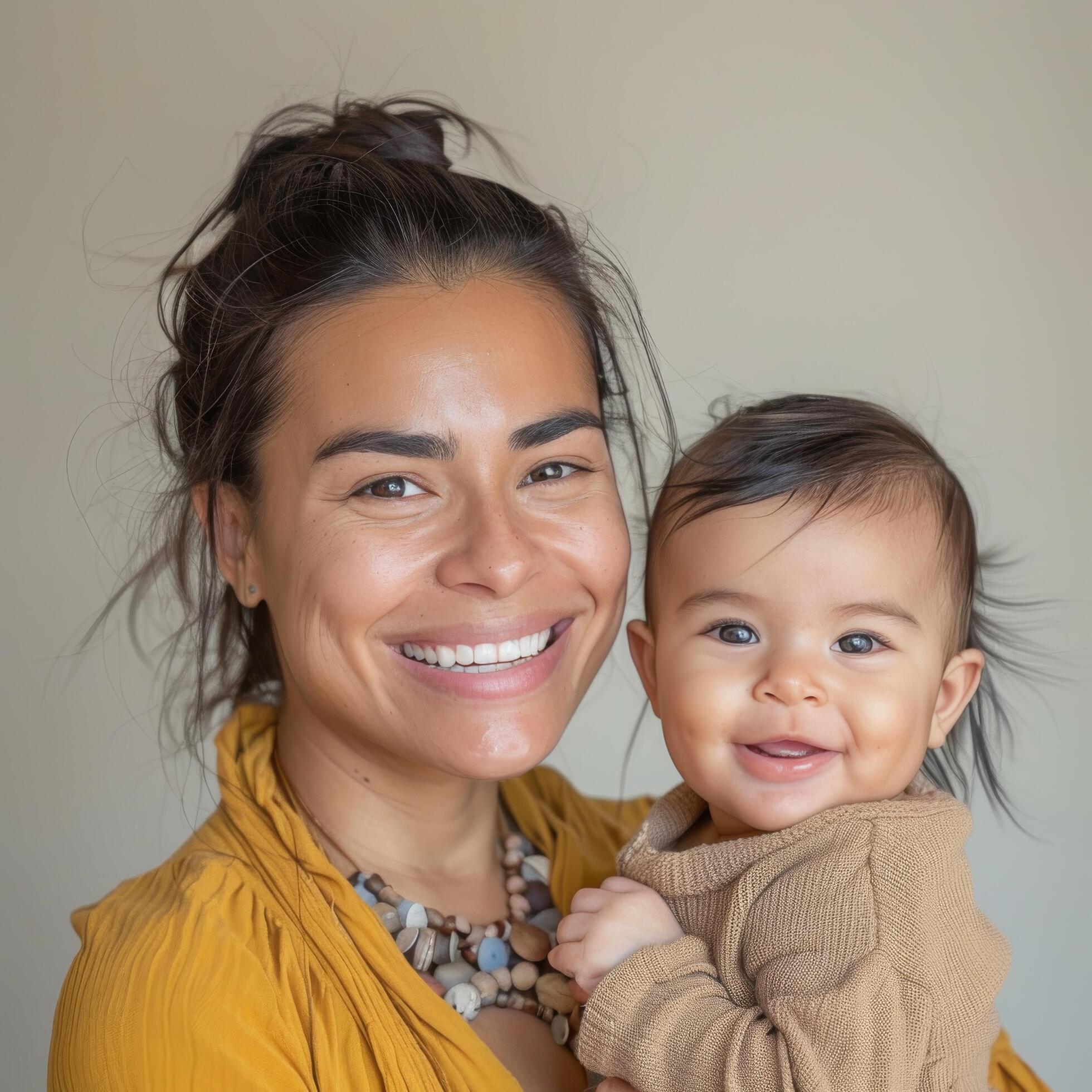 Portrait of a smiling woman holding a happy baby suitable for family or healthcare use Stock Free