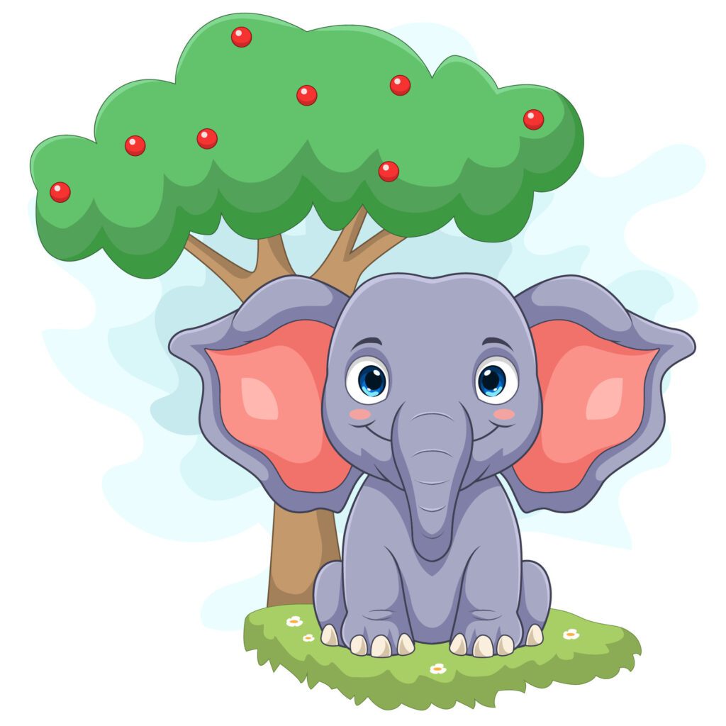 Cartoon elephant shitting on white background Free Vector