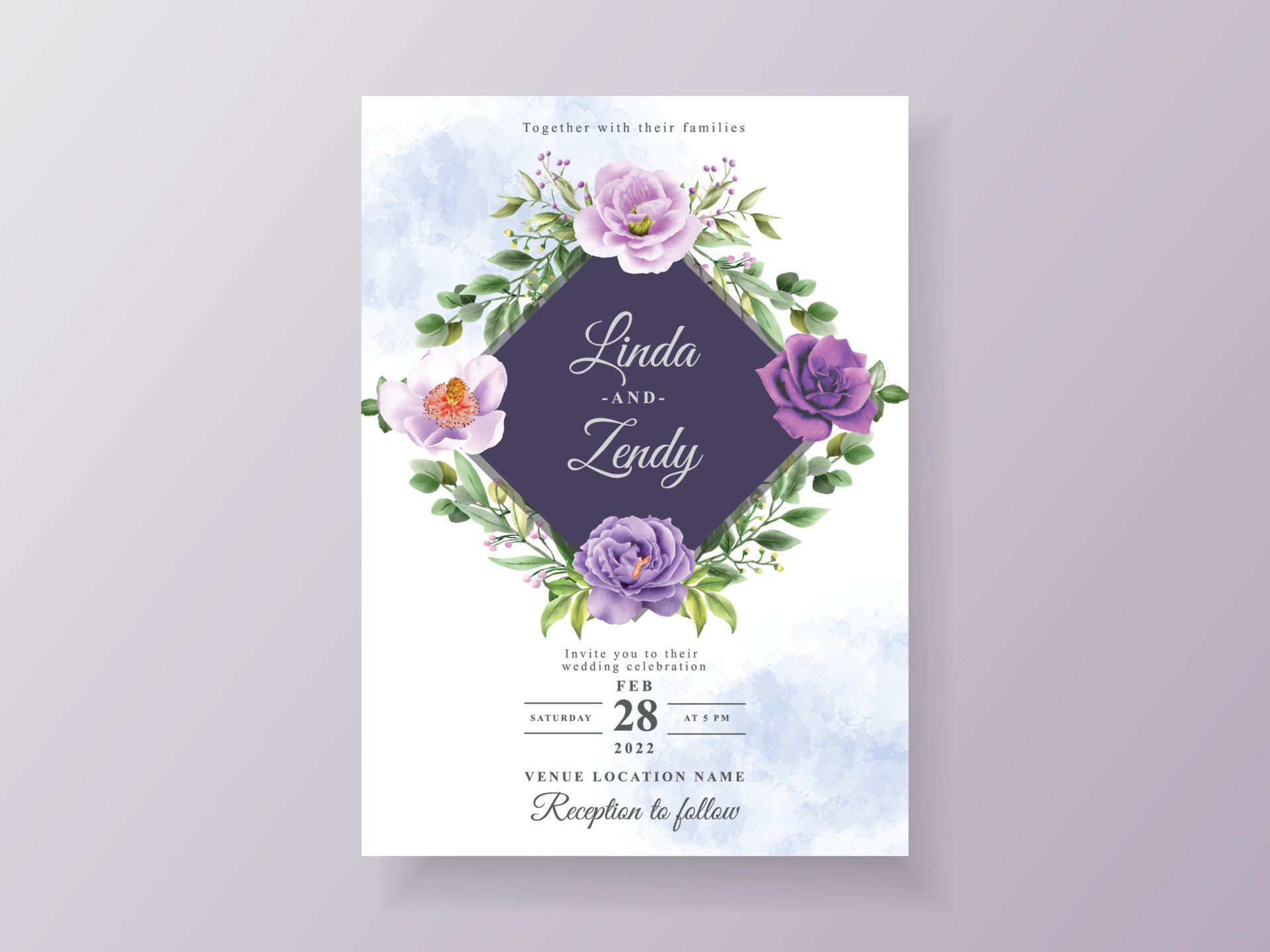 beautiful and romantic floral wedding invitation card template Free Vector