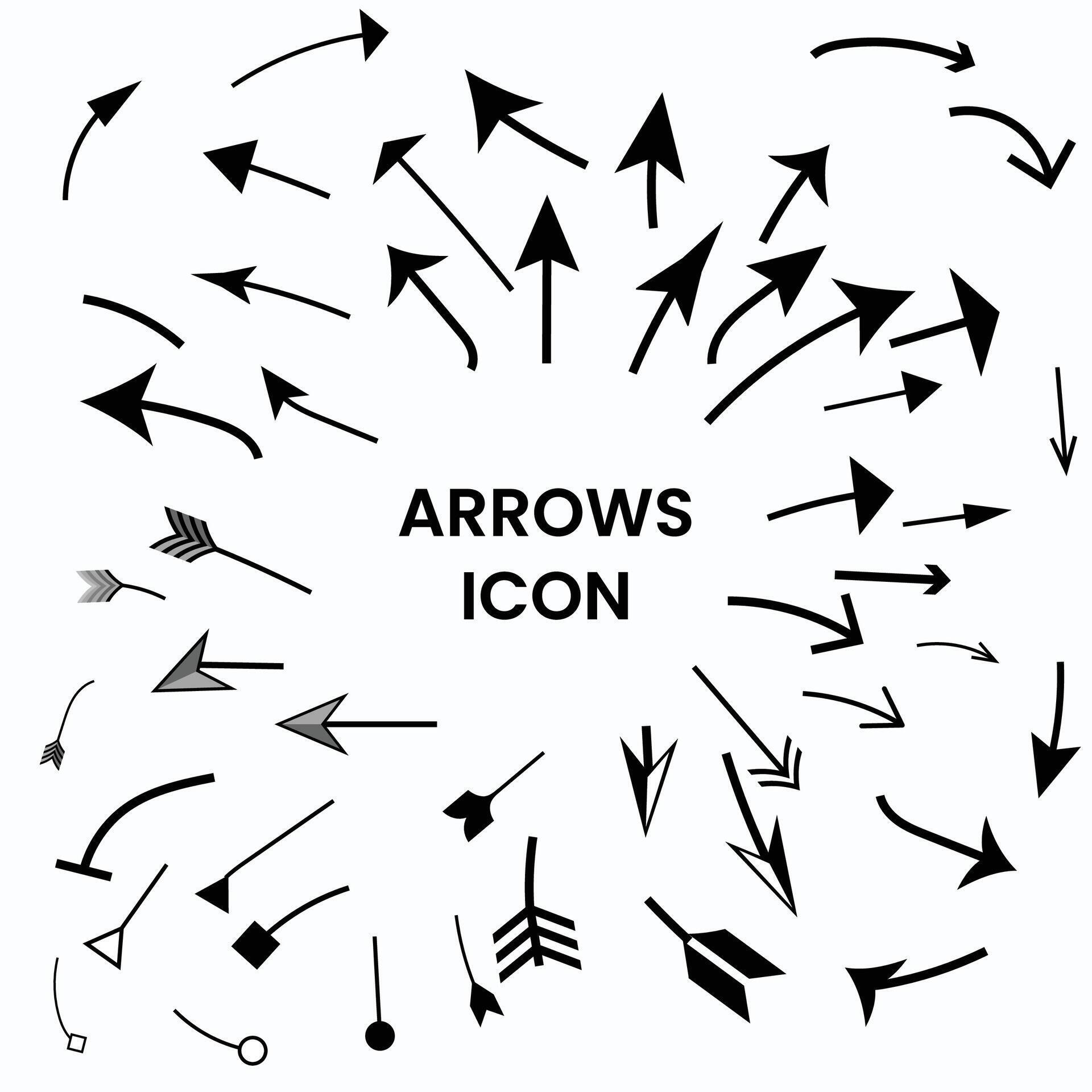 Arrows icons Set arrow icon with various directions Doodle Stock Free